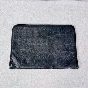 Alex Navarre Ostrich Grain Leather Document Portfolio Zip Case Black